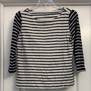 LOFT Women's Navy and White Striped Long Sleeve Top